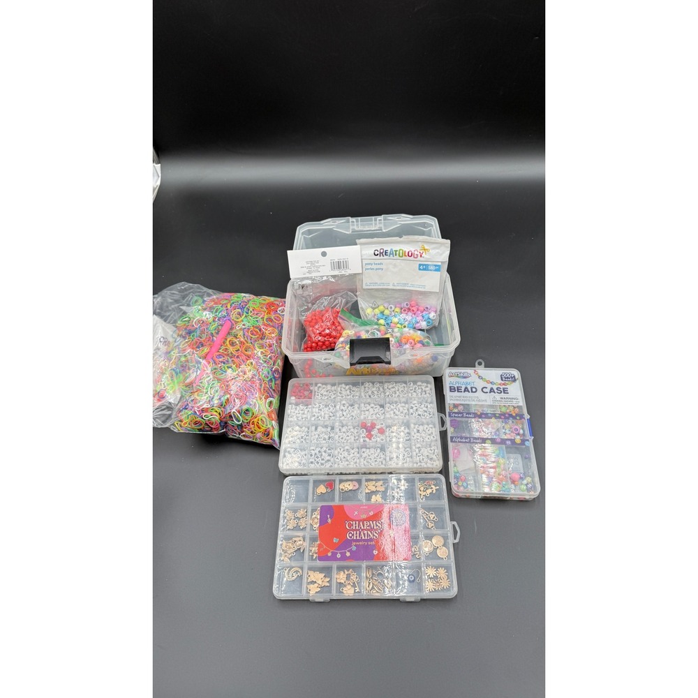 Jewelry Making Craft Lot ArtSkills Alphabet Beads Charms Loom Bands ArtBin Case